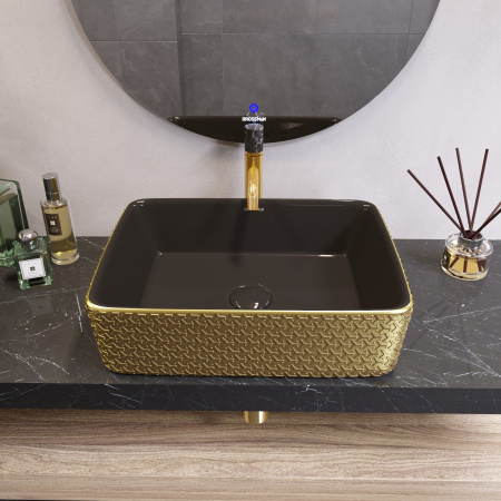 Раковина накладная (48х37) Grossman Color GR-3016GBR, золото, черный